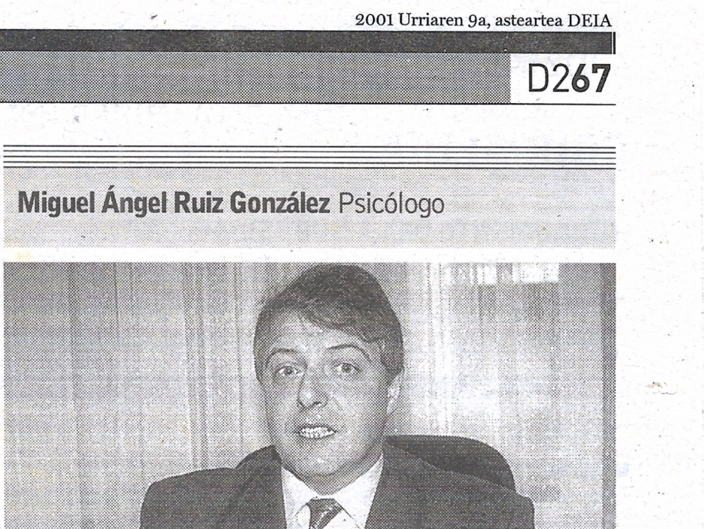 Miguel &Aacute;ngel Ruiz Gonz&aacute;lez psic&oacute;logo en entrevista en DEIA sobre fobias en 2001